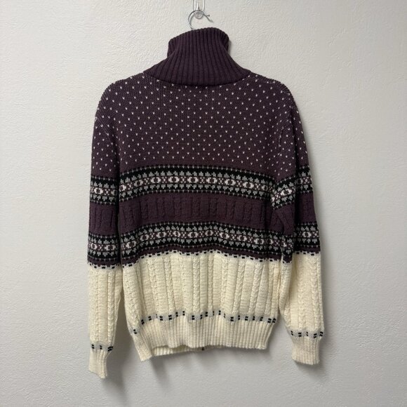 FLATIRON MILLS SWEATER VINTAGE KNIT FULL ZIP WOMENS M NORDIC CREAM PURPLE WINTER - Picture 2 of 9
